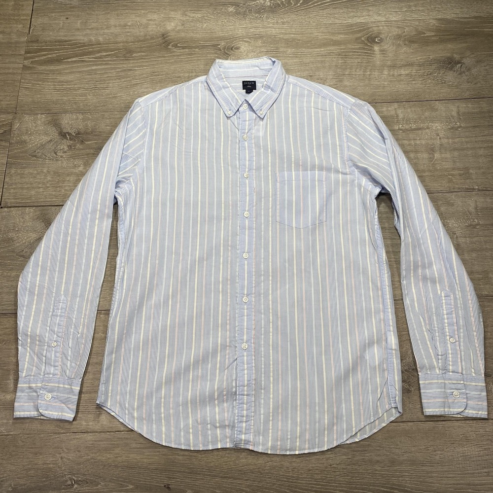 J Crew Shirt Mens Large Blue White Striped Button Down Long Sleeve Preppy Casual